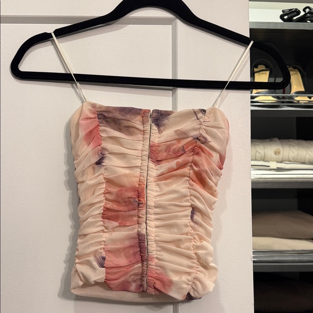 Ruched Watercolor Crop Top — Blush Pink
